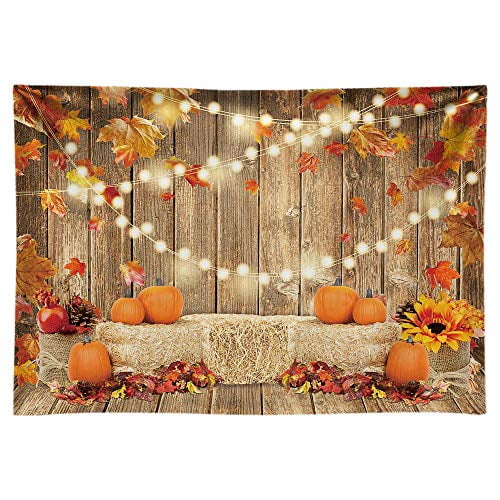 Fall Thanksgiving Day Photography Backdrop Autumn Pumpkin Rustic Wooden Harvest Photography Background 5x3ft Sunflower Maple Leaves Baby Shower Birthday Party Decorations Banner Photo Studio Props 