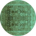 thumbnail image 1 of Ahgly Company Indoor Round Oriental Turquoise Blue Traditional Area Rugs, 7' Round, 1 of 4