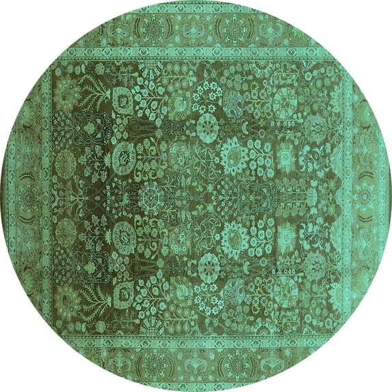 Ahgly Company Indoor Round Oriental Turquoise Blue Traditional Area Rugs, 7' Round