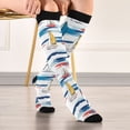 thumbnail image 5 of FORMRS Womens Knee High Socks Casual Long Thick Travel Daily Wear, 1 Pair, Dark Blue Hand Drawn Sailboats, 5 of 6