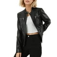 thumbnail image 2 of Stamzod Leather Jackets for Women Fashion Solid Color Long Sleeve Cropped Jacket Women Motorcycle Outerwear Coat Black C M, 2 of 5