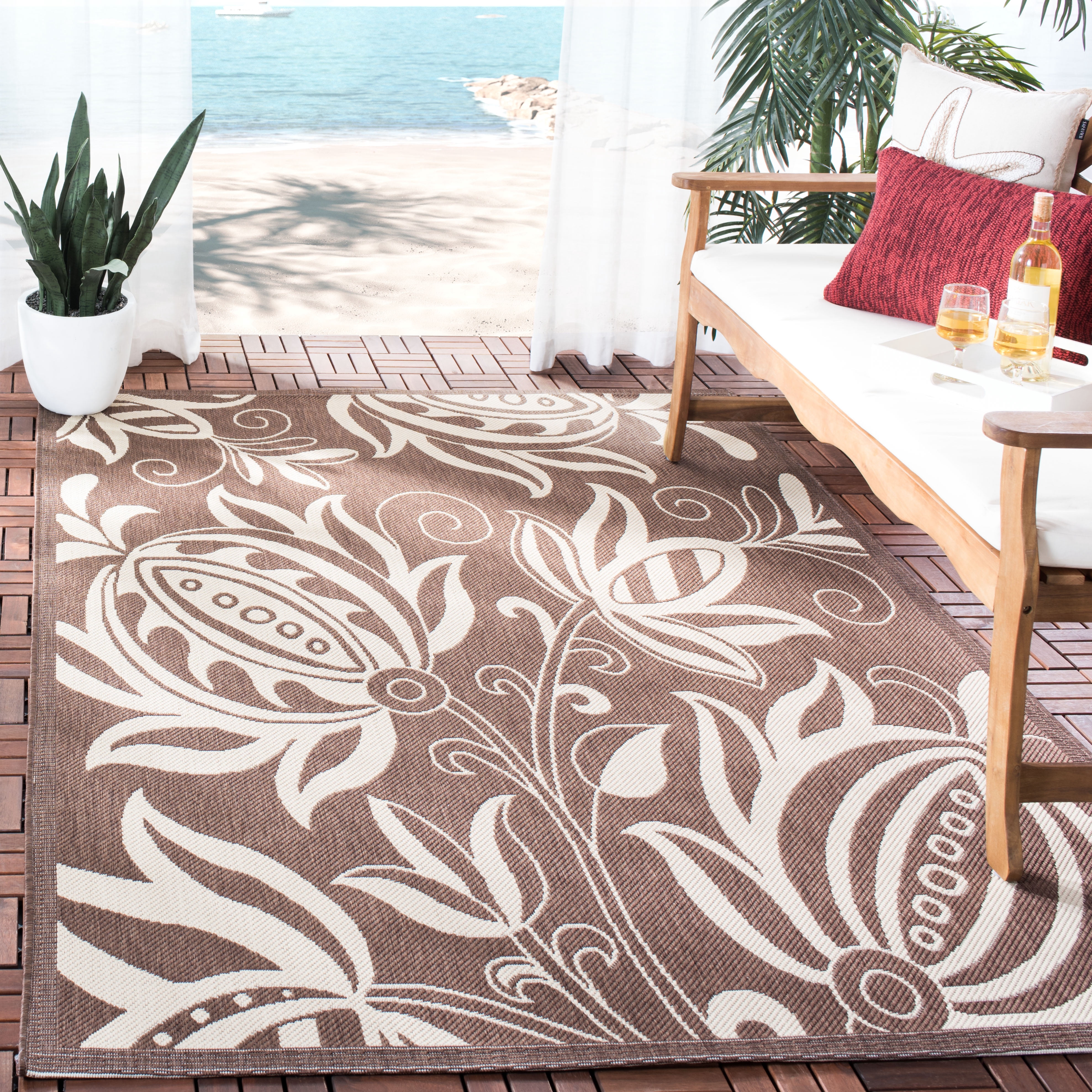 Safavieh Courtyard Crystal Floral Indoor/Outdoor Area Rug, Chocolate/Natural, 2' x 3'7"