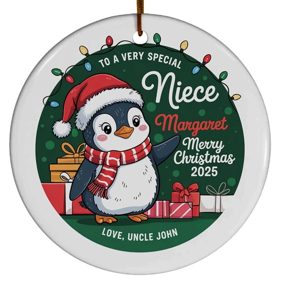 to A Very Special Niece Penguin Christmas Ornament Gift from Uncle/Aunt, Niece Christmas Ornaments 2025, Customized Text & Name Special Niece Xmas Tree Christmas Ornament