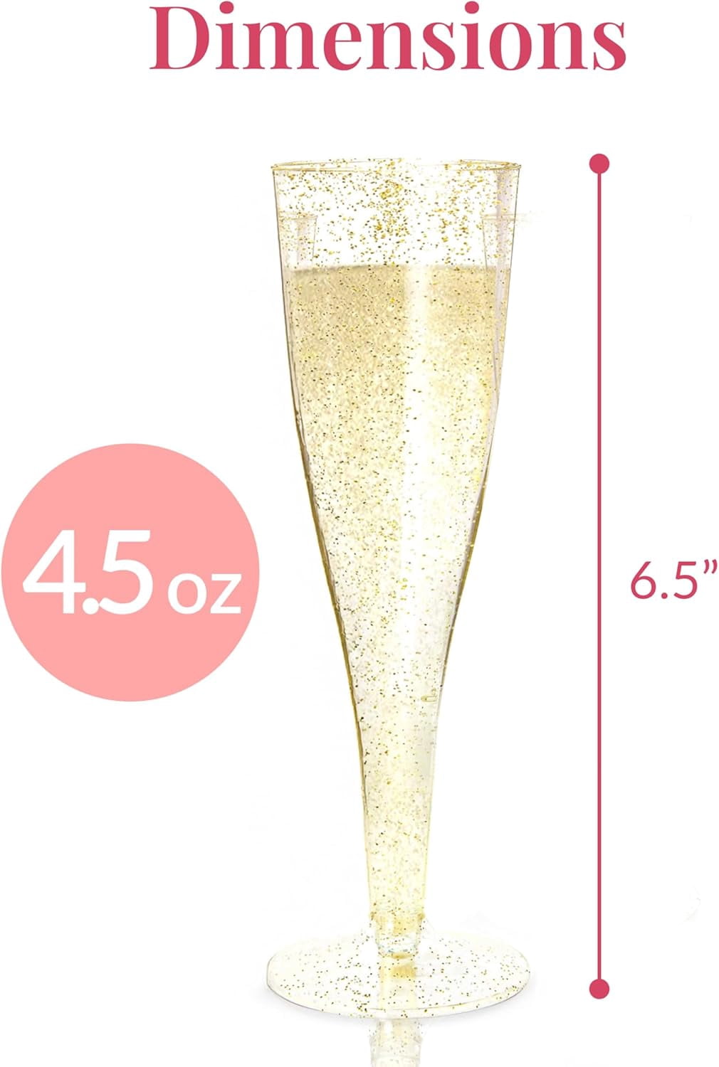 200 Disposable Champagne Flutes Gold Glitter Glasses - 6 Oz Plastic Champagne Cups for Parties, Wedding Toasts, Mimosa Bar, and New Year’s Eve - Elegant Bulk Gold Plastic Wine Flutes