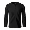 thumbnail image 4 of European Business Men Loose Fit Long Sleeve T-Shirt Solid Color Open Neck Button Down Casual Comfortable Sports Top Men's Lightweight Crewneck Tee Tops, 4 of 8