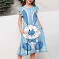 thumbnail image 5 of Cowsor Big Girls Short Sleeve Ruffle Strap Dress Easter Print Round Neck Waist Cinched Pocket Layered Dress for 4 to 15 Years Old Kids Family Gathering Outfits, 5 of 5