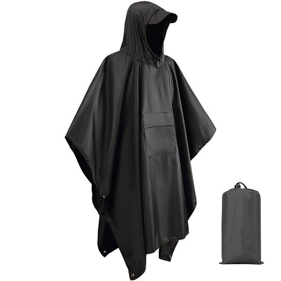 Baberdicy Portable Rain Poncho - Hooded Waterproof - Hiking/Camping Essential - Lightweight Packable - Outdoor Protection - Hooded Portable Rain Poncho for Hiking Camping Black,One Size