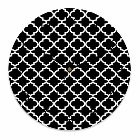Wall Clock 10 Inch Black White Geometric Round Silent Decorative Wall Clocks Battery Operated for Living Room Bedroom Kitchen Classroom Decor, Minimalist Morocco Pattern,Small