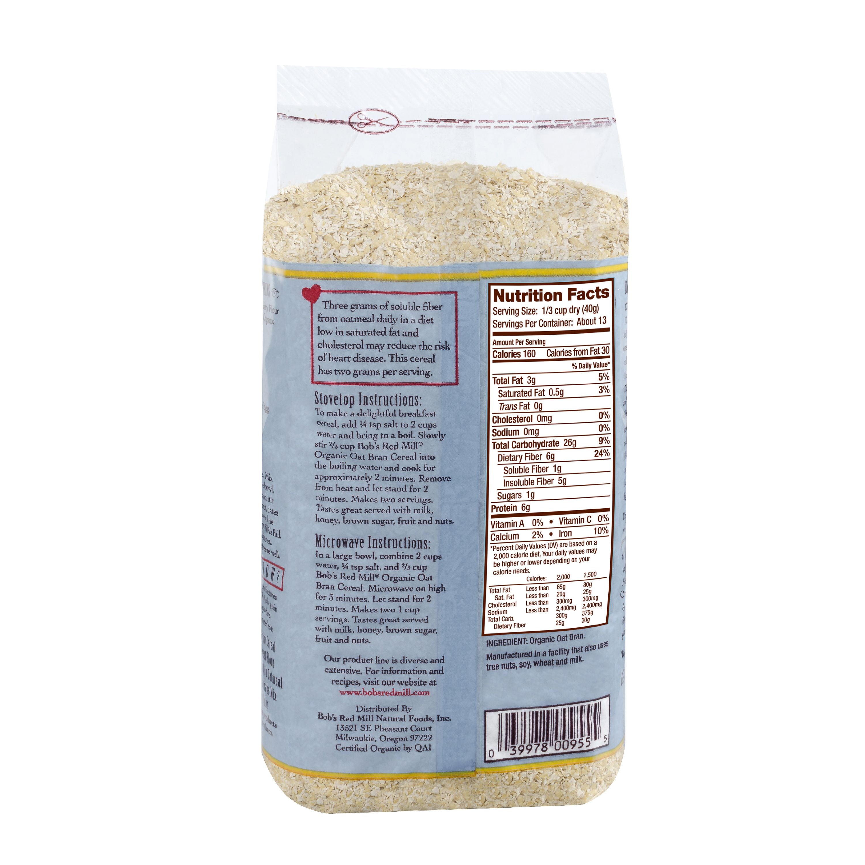 bob's red mill oat bran nutrition facts