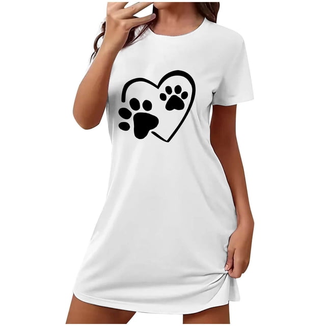 Funicet Shorts pour Femmes, Robe pour Femmes, Chemise de Nuit Courte Surdimensionnée Imprimée Col Rond et Manches Courtes, Robe d'Été Aguichant pour Femmes, Robe à Manches Courtes pour Femmes
