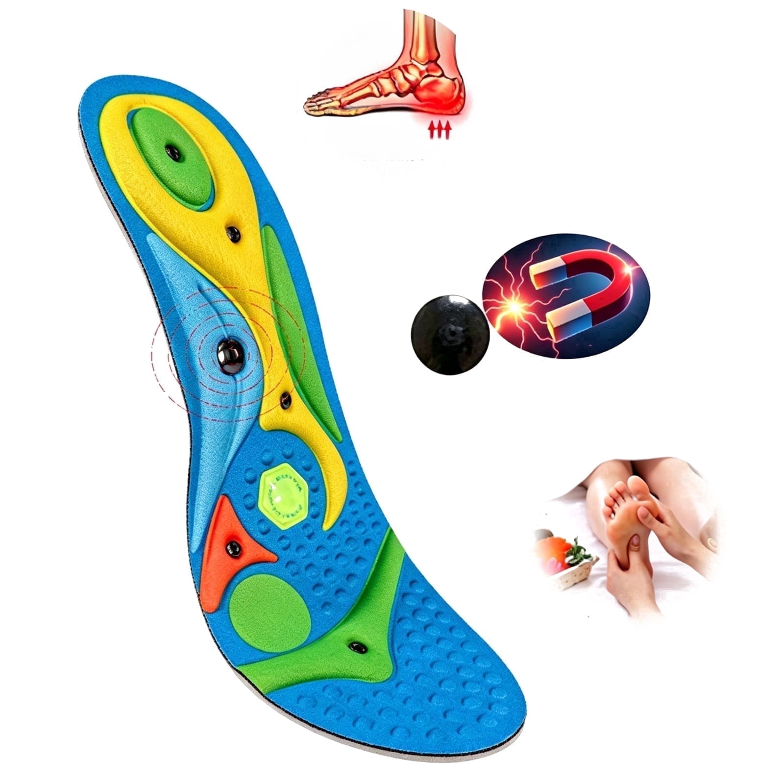 2PCS Acupressure Magnetic Insoles, Orthopedic Massage Shoe Inserts, Breathable Cuttable Arch Support, Foot Care Insoles Absorption Foot Comfort Pads for Men Women Sport Daily Use (EU:35-39)