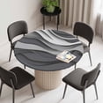 thumbnail image 2 of Black Grey Ombre Round Fitted Tablecloth with Elastic Edge, Waterproof Table Cloth Table Cover for 55"-60" Tables, Abstract Grey Wave Texture Gradient Tablecloths for Dining Picnic Indoor Outdoor, 2 of 9