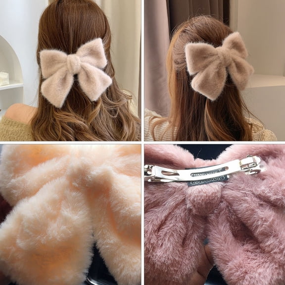 PTOOTP 6pcs Assorted Color Bow Hair Clips for Women Plush Hair Accessories Daily Use