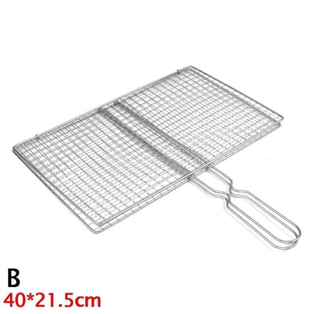SharkTRUE Non-Stick Fish Grilling Basket Metal Handle Barbecue Tool Meat Bacon Net BBQ Rack Grill Outdoor Steel Accessories