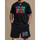 thumbnail image 3 of Conjunto de pantalones cortos de manga corta con estampado de oso pardo de dibujos animados para hombre, camiseta informal de verano para uso diario, pantalones cortos de playa de moda urbana para hom, 3 of 5