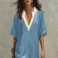 thumbnail image 4 of YuXingFu Plus Size Dresses for Curvy Women Maxi V-Neck Plus Size Womens Dress Elbow-Length Solid Color Slim Fit Long Casual Summer Blue S, 4 of 8