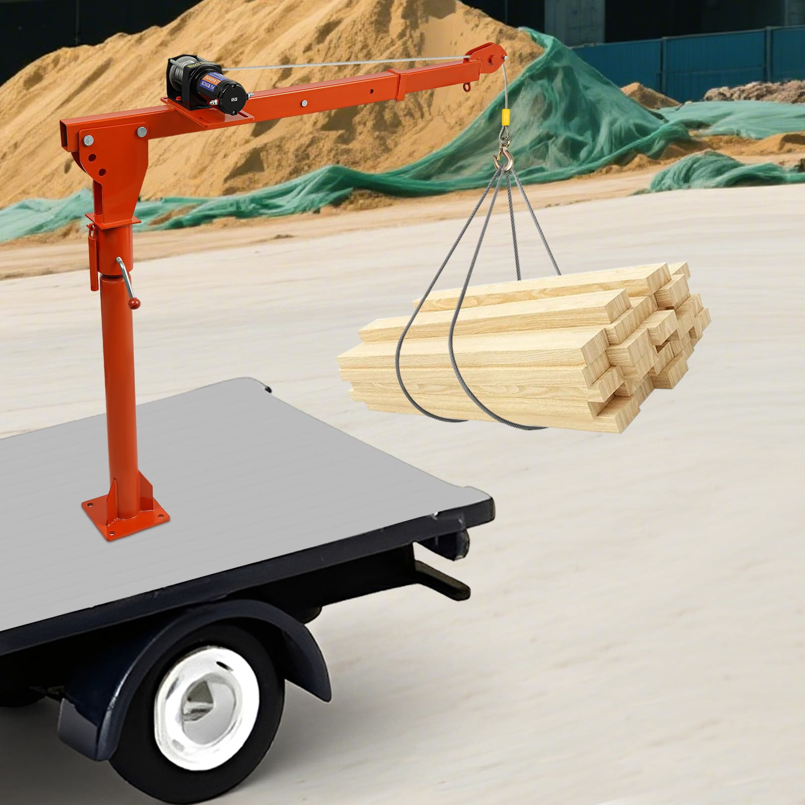 1100LB Truck-Mounted Crane Hoist Pickup Truck Jib Crane w/3000lb Electric Winch For The Construction Industry, Forestry Industry