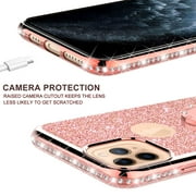 Apple iPhone 11 Pro Max Case for Girl Women, Glitter Cute Girly Ring Kickstand Diamond Rhinestone Bumper Pink Clear Shock Proof Protective Phone Case iPhone 11 Pro Max 6.5inch - Rose Gold