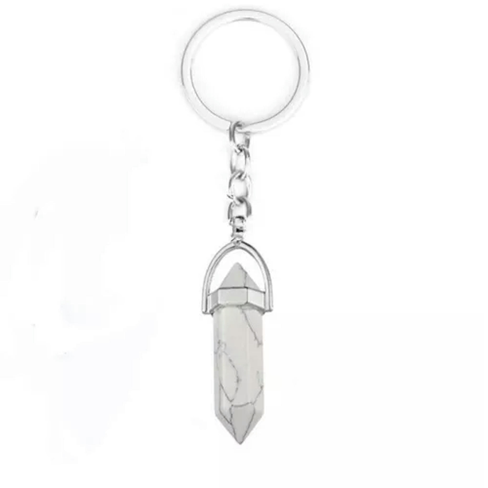 HOOUN 20PCS Hexagonal Pointed Stone Gem Crystal Keychain Key Ring Natural Healing-Cherry Quartz
