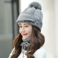 thumbnail image 5 of Women Winter Hat Set of 4 , Winter Beanie with Buttons Scarf Facial Cover and Touch Screen Gloves Fleece Lining Kint Hat, 5 of 6