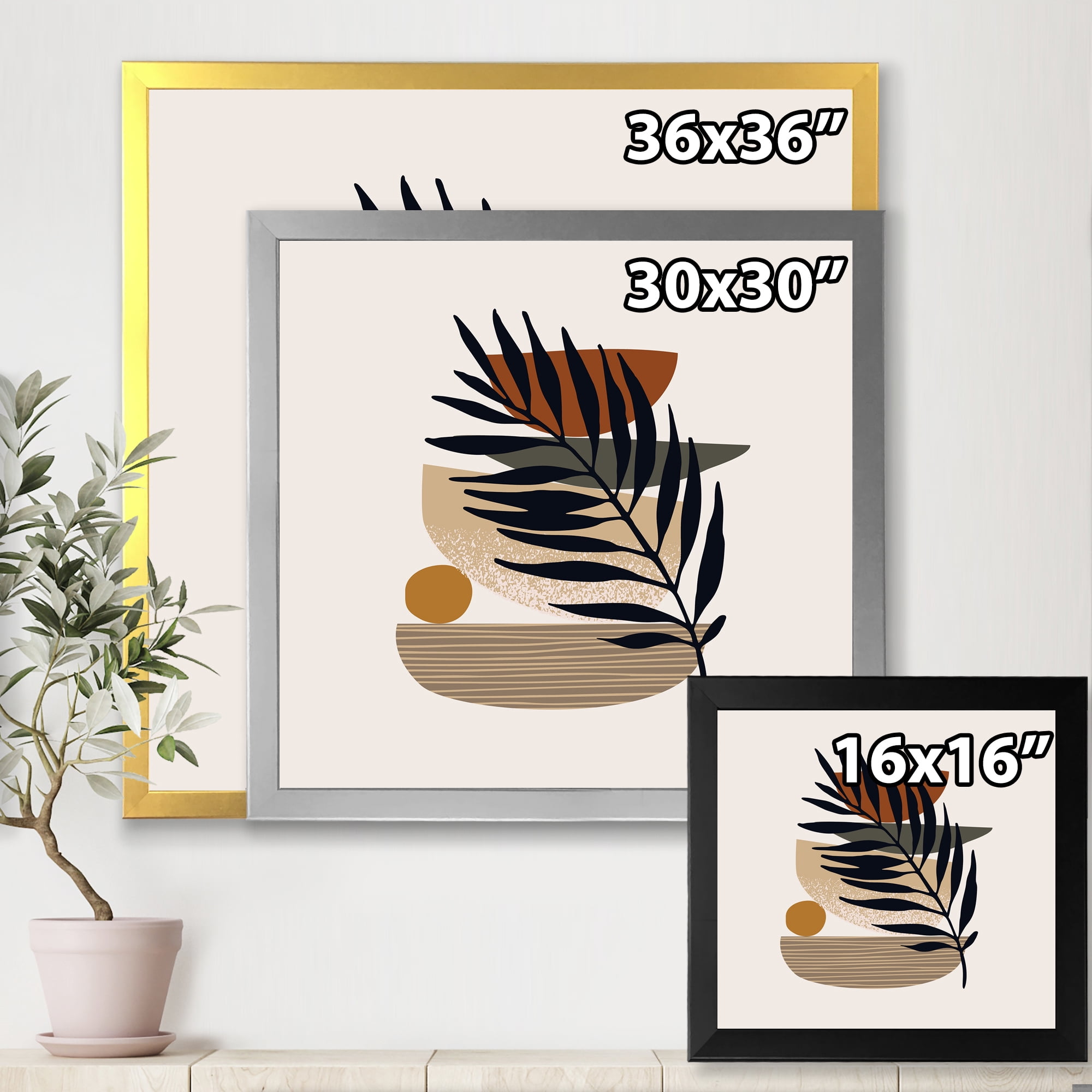 Designart 'Shapes and Tropical Leaf Silhouettes IV' Modern Framed Art Print