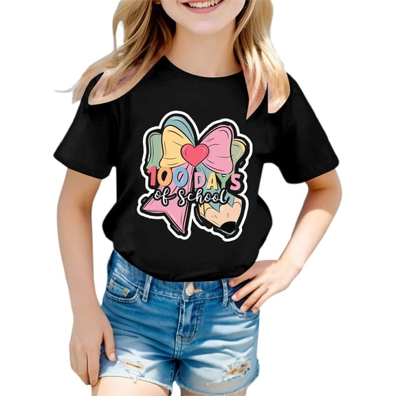 Gunia 100Th Day Of School Shirt Kids Boys Girls Graphic Short Sleeve Tee Back To School Soft Casual With Cute Print Round Neck Comfortable Daily Wear Tshirts Tops 1-13 Years