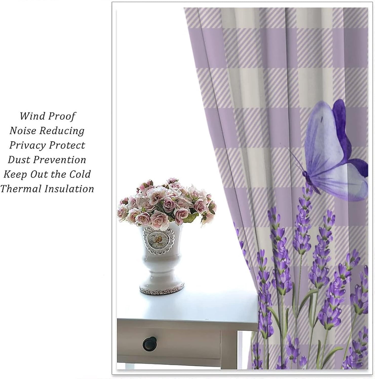Lavender Floral Curtains, Lavender Flower Purple Window Treatments for Living Room Girls Woman Room Decor, Luxurious Elegant Purple Drapes 2 Panels, 42x63 Inch