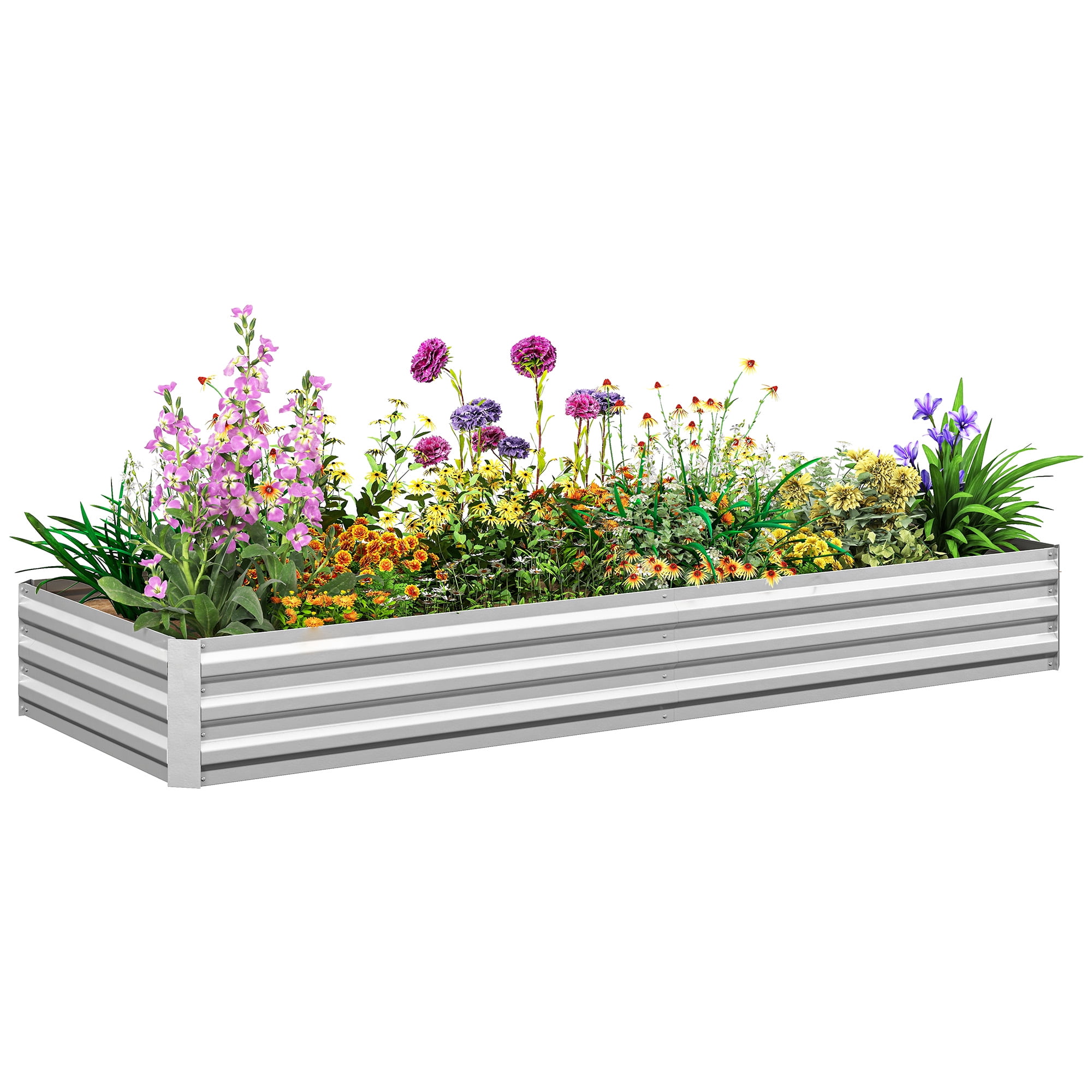 Outsunny 95" x 36" x 12" Galvanized Raised Garden Bed, Metal Elevated Planter Box, Easy DIY and Cleaning for Growing Flowers, Herbs, Silver