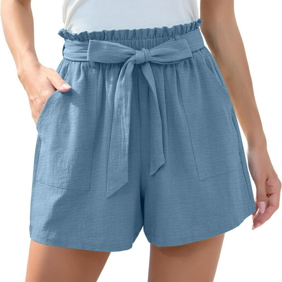 Wide Leg Shorts for Women Elastic Waist Lace-Up Short Pant Casual Summer Loose Shorts