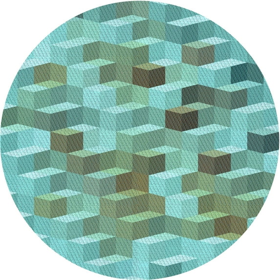 Ahgly Company Machine Washable Indoor Round Transitional Green Area Rugs, 4' Round