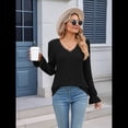 thumbnail image 4 of Blusas de Larga para Mujer, Holgadas, Elegantes, con Encaje y Cuello en V, Informales y Modernas para Usar con Leggings, Moda de Otoño Negro L, 4 of 10