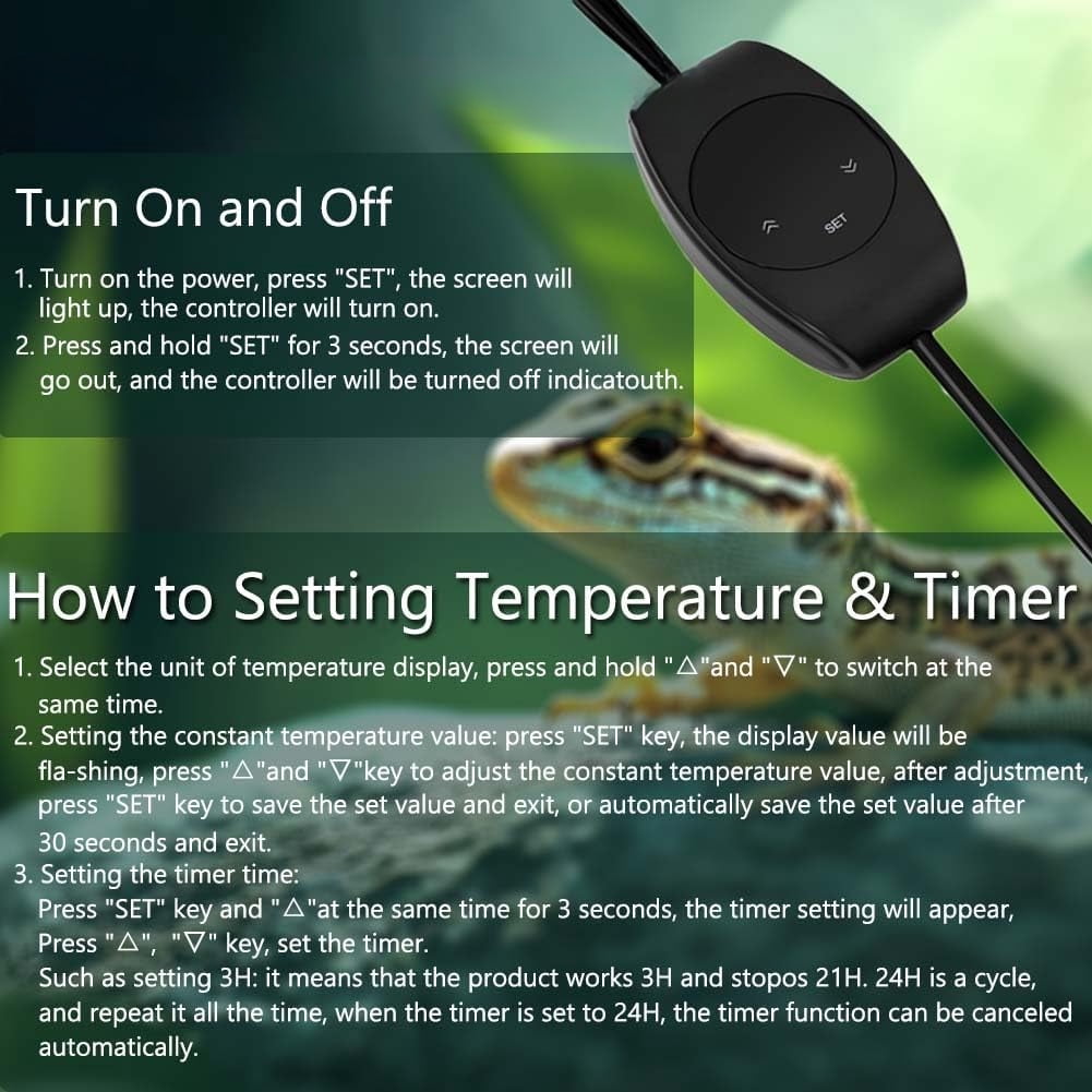 Reptile Light with Thermostatic Timer, 5.5'' Reptile Heat Lamp Fixture Switch Control Function with Heat Lamp Bulbs for Reptile Glass Terrariums 300W
