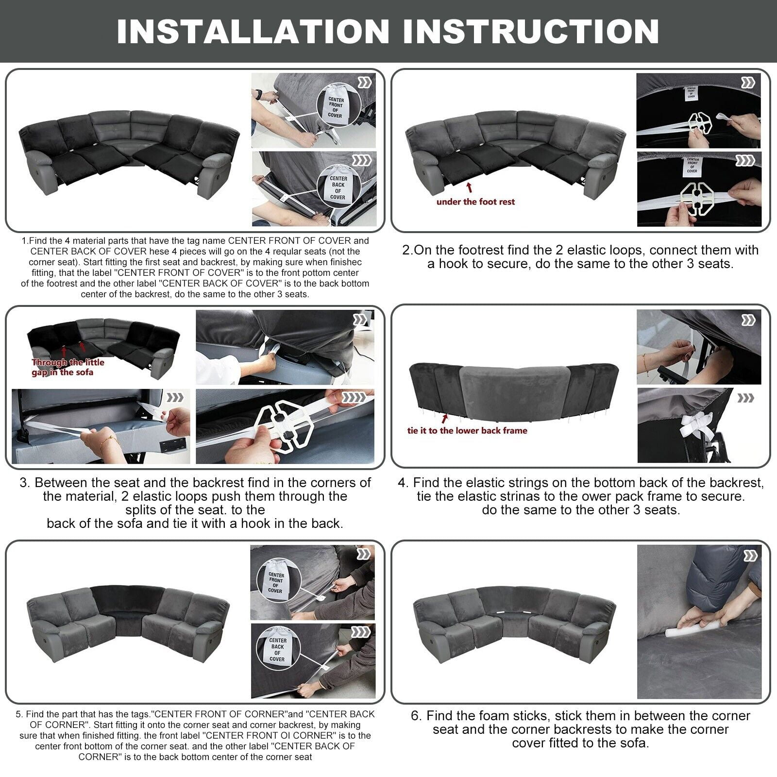 TOPCHANCES Stretch Recliner Sofa Slipcover for 5 Seat Recliner, 7-Piece Knitting Jacquard Sectional Couch Covers Furniture Protector (Dark Grey)