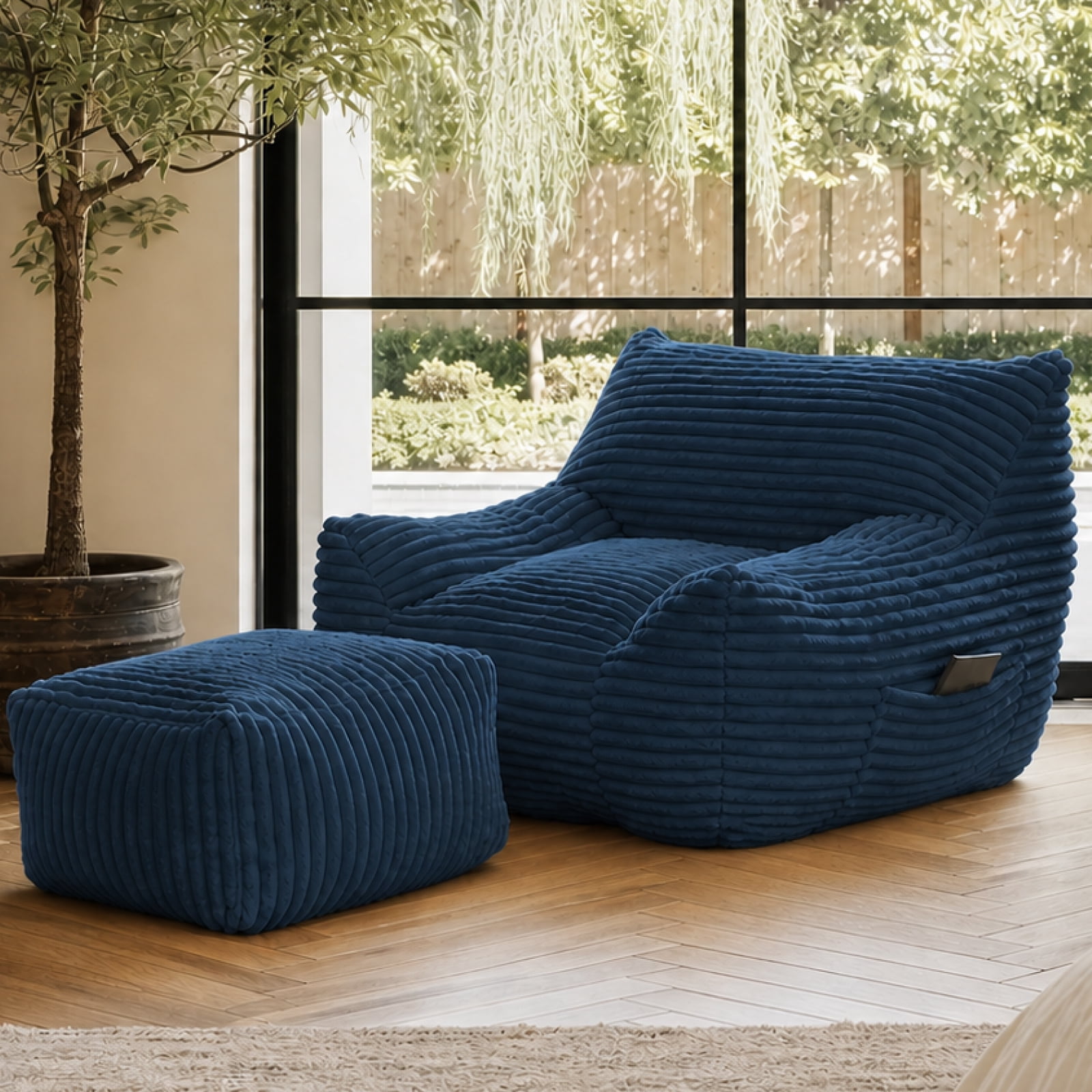 41.7" Oversized Bean Bag Chair with Ottoman, Living Room Lazy Sofa for Bedroom & Dorm