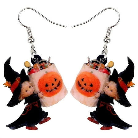 BNNG Women'S Witchy Halloween Earrings Love Acrylic Halloween Witch Pumpkin Earrings Large Long Pendant Womens Girls Holiday Jewelry Gift Charms Women'S Witchy Halloween Earrings