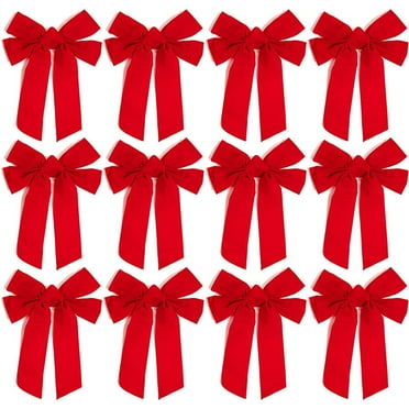 12 Pack Red Christmas Ribbon Bows for Xmas Wreath Holiday Party Favors, Gift Wrapping and Xmas Tree Decoration, 9" x 12"