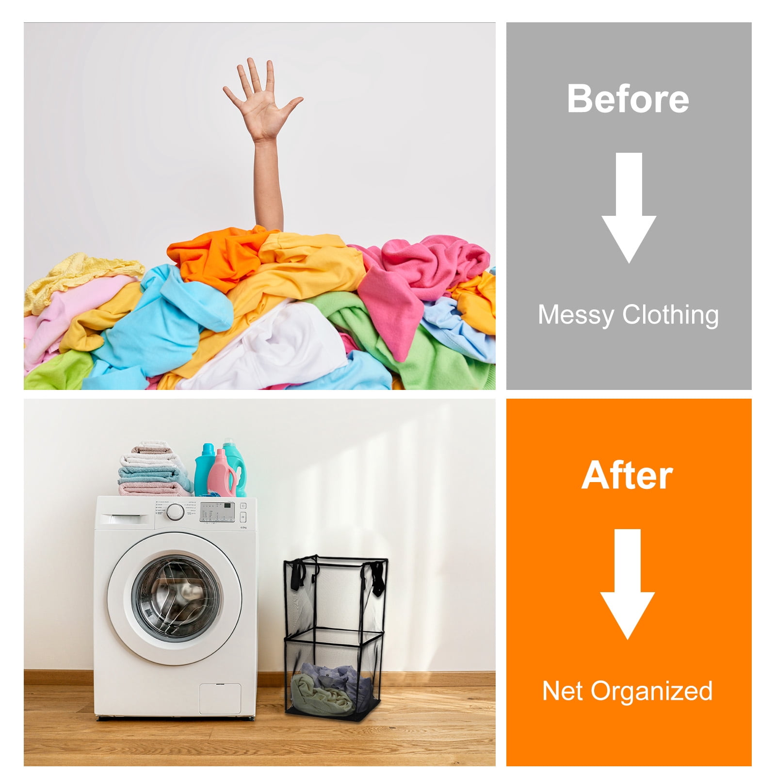 Unique Bargains Collapsible Laundry Hamper with Handles for Dirty Clothes Storage Black