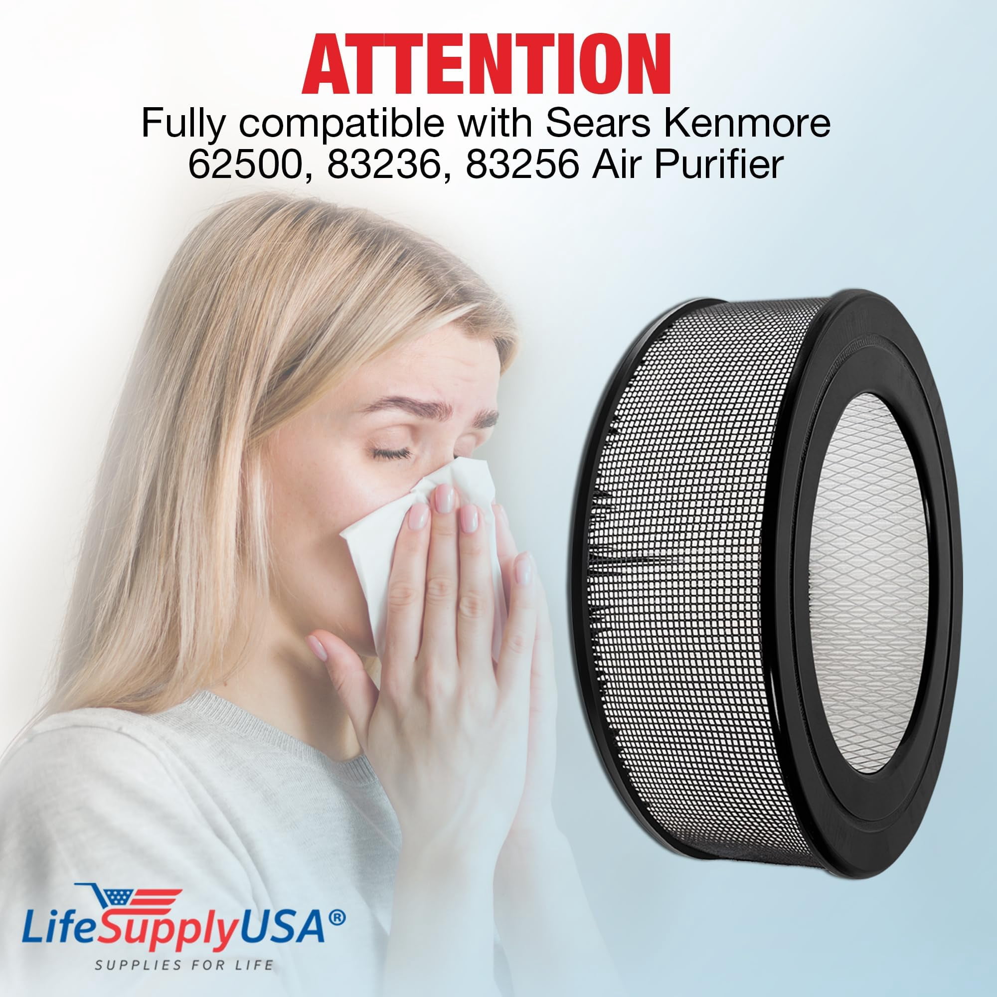 LifeSupplyUSA True HEPA Filter Replacement Compatible with Sears Kenmore 62500, 83236, 83256 Air Purifier
