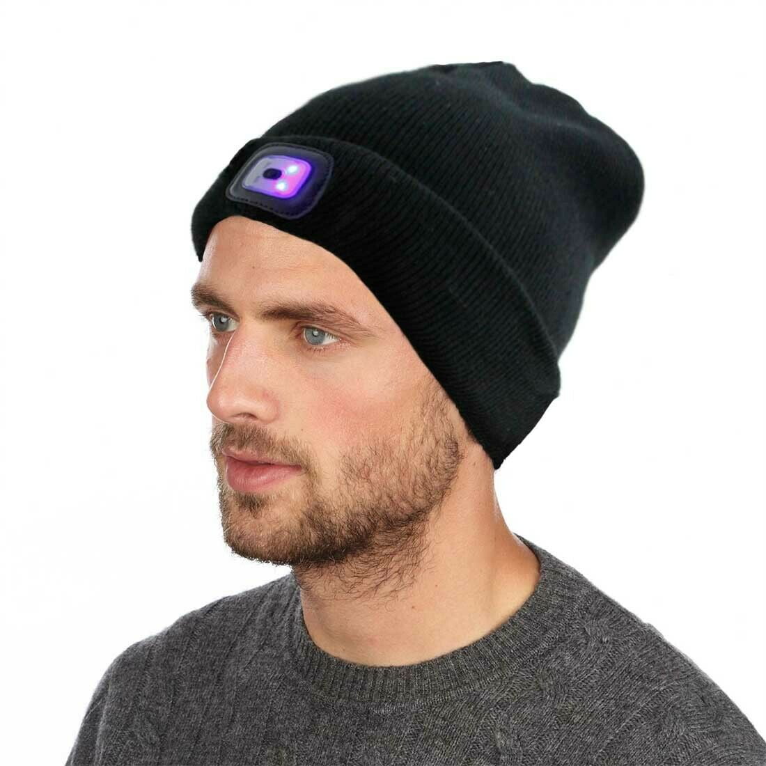 Unisex Cold Weather Winter Beanie Hat with  LED Head Lights 
