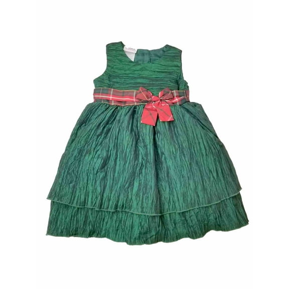 Infant Baby Girls Green Fancy Christmas Holiday & Party Dress Plaid Bow 24M