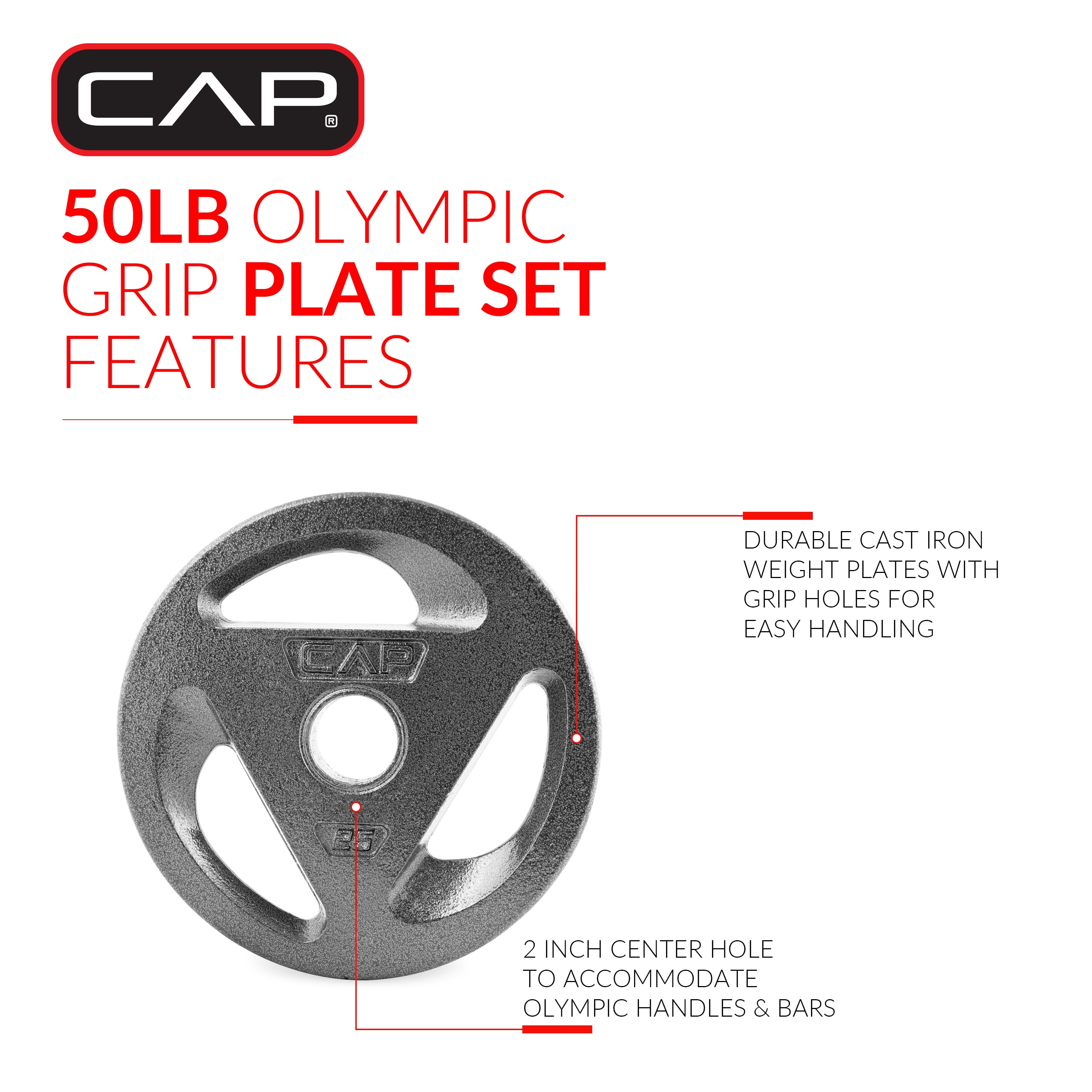 CAP Barbell 50lb Olympic Grip Plate Weight Set (25x2) - Walmart.com