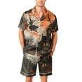 thumbnail image 3 of FGVCTG Pajamas for Men Halloween Ghost Starry Sky Print Silk Satin Button down 2 Pieces Summer Loungewear Sleep Pjs Set with Pockets Black 4XL, 3 of 4