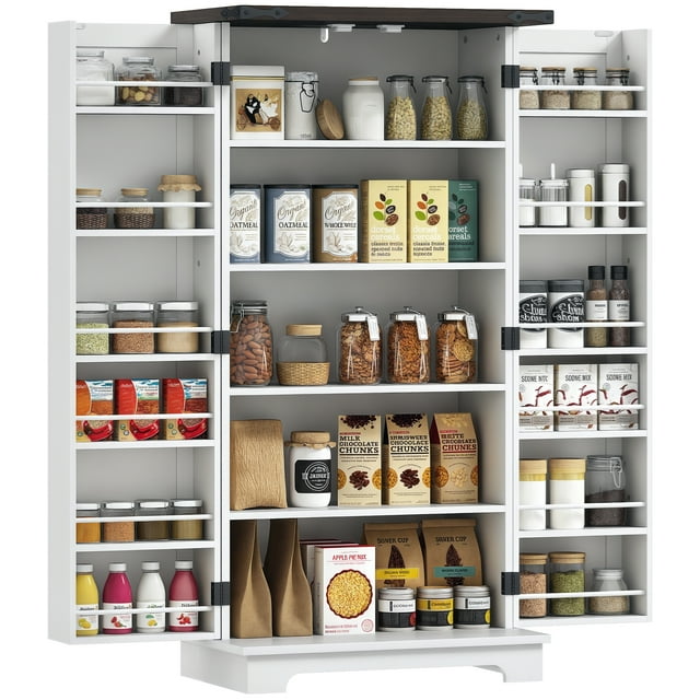 HOMCOM Armoire de Garde-Manger de Cuisine avec Tablettes Ajustables Armoire de Rangement Blanc