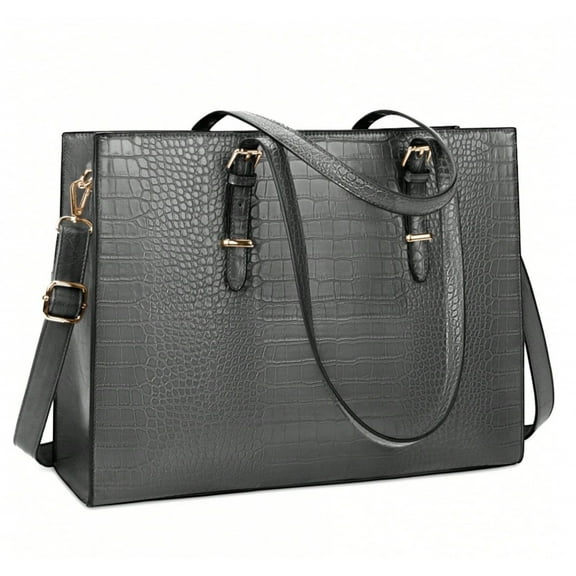 Laptop Bag for Women 15.6 Inch Laptop Tote Bag Leather Classy Computer Briefcase for Work Waterproof Handbag Professional Shoulder Bag Women Business Office Bag Large Capacity,Grey