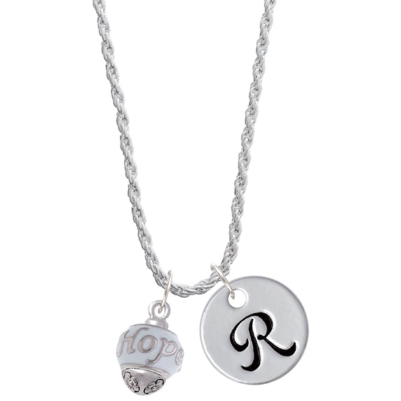 Delight Jewelry Silvertone Hope on White Spinners Silvertone Script Initial Disc - R - Charm Necklace, 20"+3"