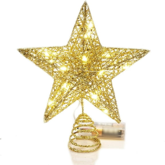 Christmas Tree Topper Star,Glittering Christmas Tree Decoration Ornaments with 20 LEDs, 8x10 inch, Gold