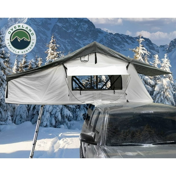 Overland 18031926 3 Person Roof Top Tent w Annex White/Dark Gray Rain Fly Black