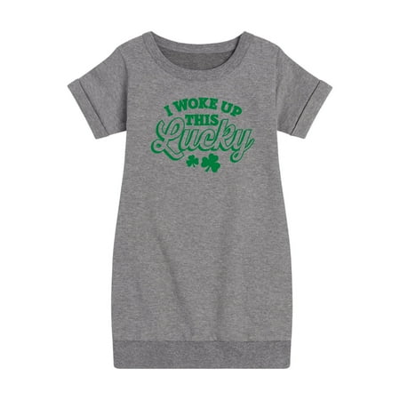 

Instant Message - St. Patrick s Day - I Woke Up This Lucky - Toddler And Youth Girls Fleece Dress