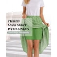 thumbnail image 3 of TEMOFON Midi Pleated Skirts for Women with Lining Elastic High Waist with Pockets Maxi A Line Summer Clothes Green Floral L, 3 of 9