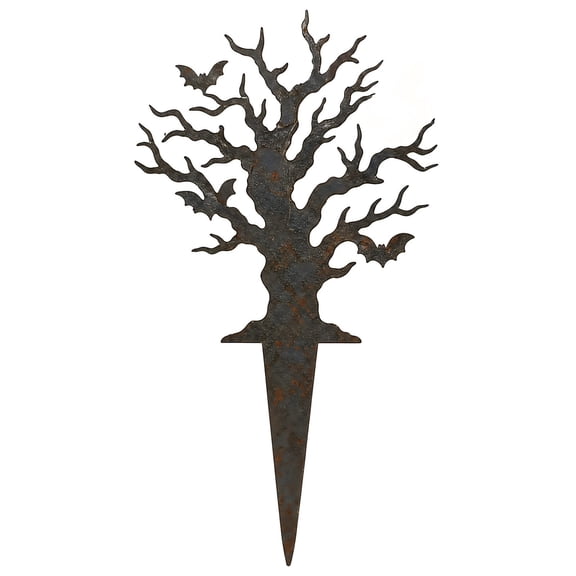 Halloween Garden Stakes, Ghost Tree Metal Silhouette Yard Sign Stake Halloween Outdoor Decorations for Patio Lawn Courtyard Holiday Party Decor